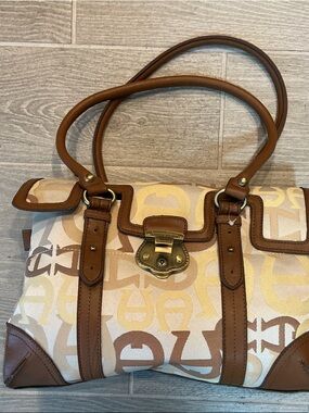 Etienne Aigner Beige, Tan and Cream Signature Satchel Tote Vintage